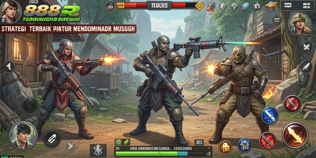 Screenshot gameplay 888R menampilkan pertempuran strategi yang intens.