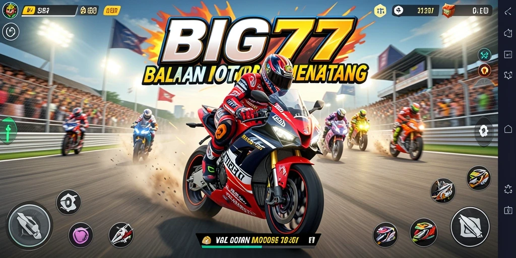 Screenshot BIG77 menunjukkan aksi balapan motor yang mendebarkan.