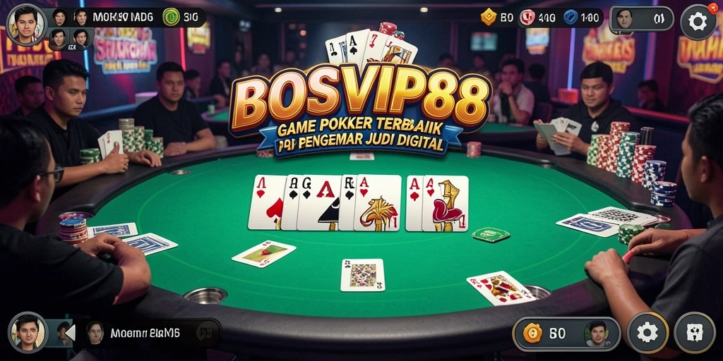 Screenshot utama BOSVIP88 menampilkan gameplay Poker yang seru dan mendebarkan.