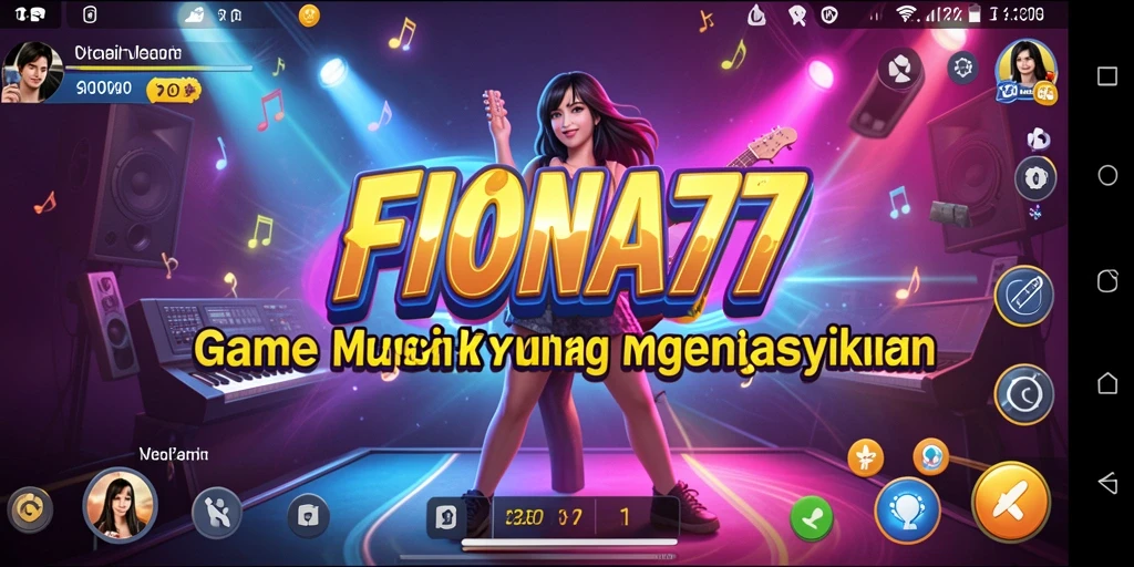 Screenshot gameplay FIONA77 menunjukkan antarmuka musik yang interaktif dan menyenangkan.