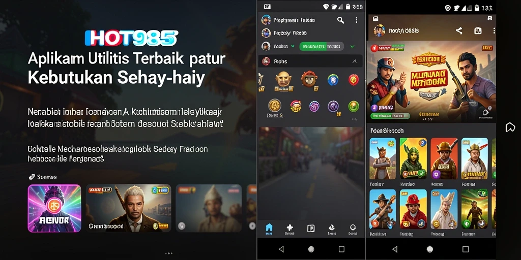 Tampilan utama HOT985 dengan fitur-fitur utility yang menarik.