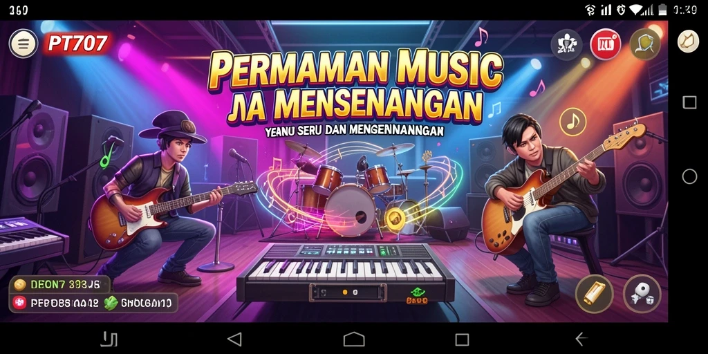 Tampilan gameplay seru PT707 dengan alat musik virtual.